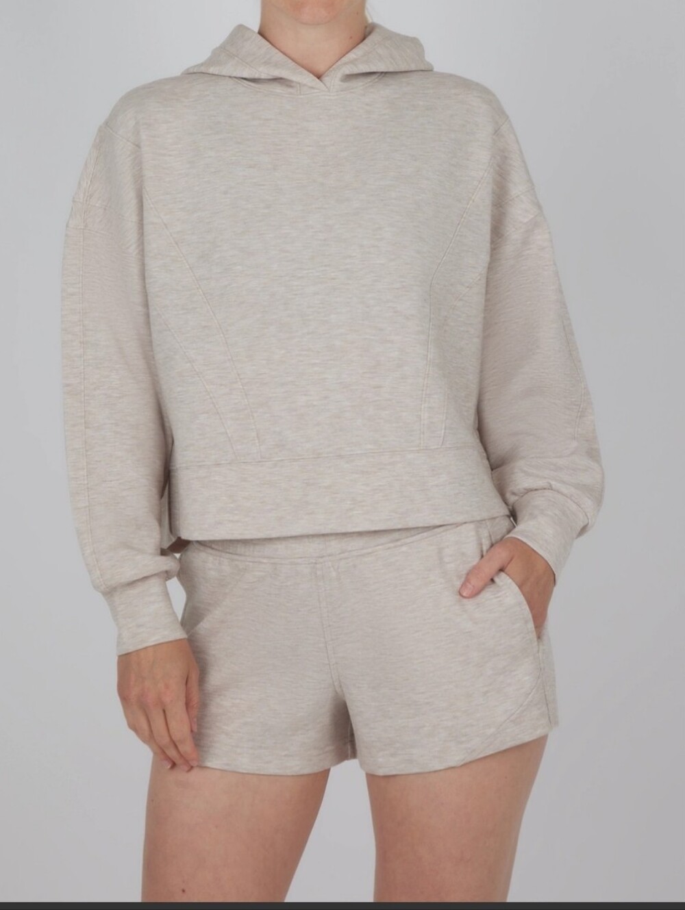 Yogalicious Scuba Hoodie & Shorts Lounge Set Heather Oatmeal Size Large